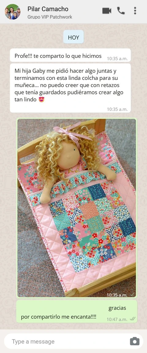 Pilar Camacho – colcha patchwork para muñeca